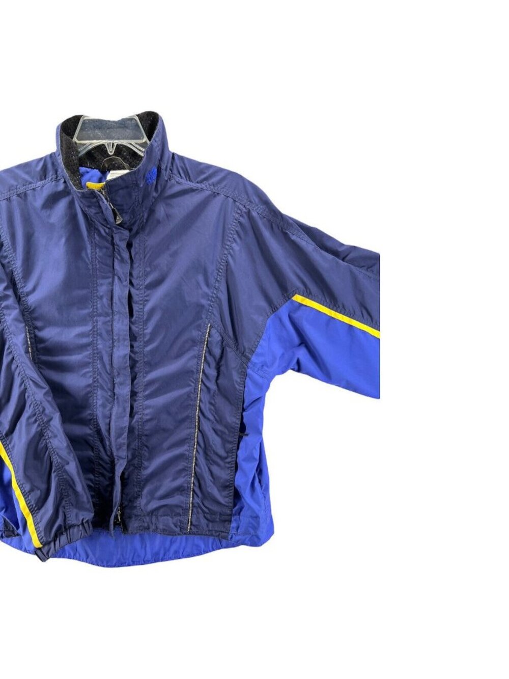 Vintage Womens XL Windbreaker Jacket Hi Lo Blue Multi Hide a Hood Moving Comfort - Picture 4 of 10